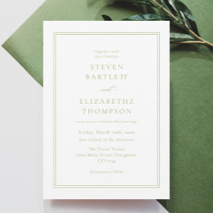 Elegant White and Green Wedding  Invitation