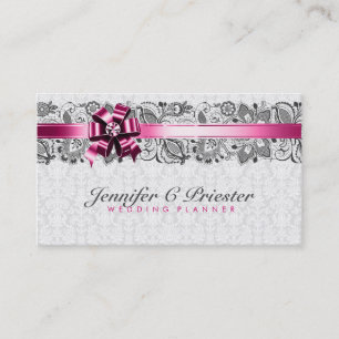 Elegant White And Grey Floral Damasks & Lace Business Card