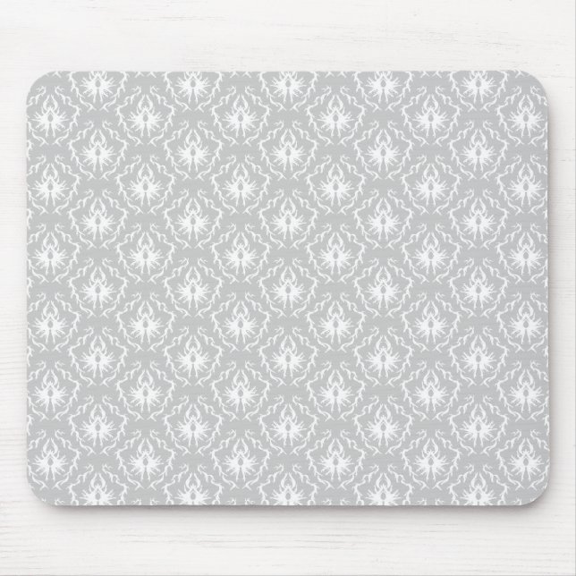 Elegant White and Grey Pattern. Damask. Mouse Pad (Front)