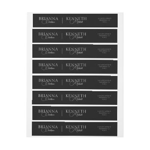 Elegant White and Grey Script on Black Wedding Wrap Around Label