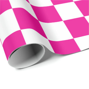 Elegant White and Hot Pink Chequerboard  Wrapping Paper