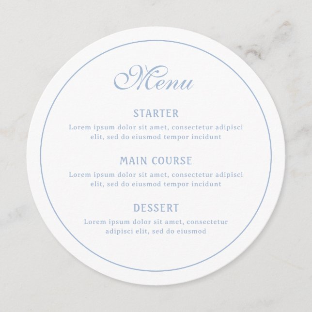 Elegant White and Light Blue Round Menu (Front)