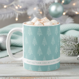 Elegant White And Light Green-Blue Christmas Trees Coffee Mug