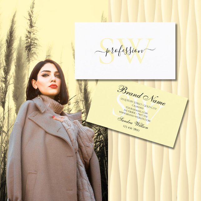 Elegant White and Light Pastel Cream with Initials Business Card (Creator Uploaded)