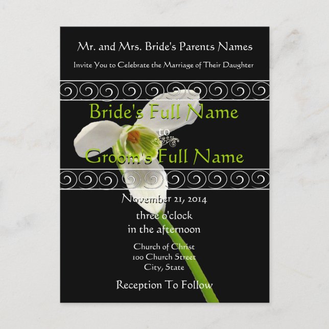 Elegant White and Lime  Wedding Invitation (Front)