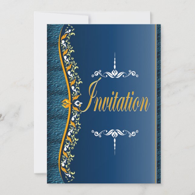 Elegant white and orange in blue Invitation (Front)