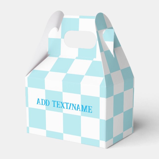 Elegant White and Pastel Blue Chequerboard  Favor Box (Back Side)