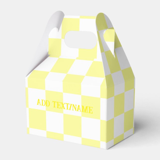 Elegant White and Pastel Yellow Chequerboard  Favor Box (Back Side)
