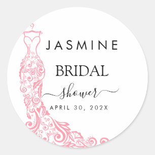 Elegant White and pink  Bridal Shower  Classic Round Sticker