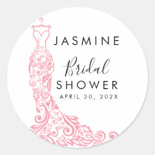 Elegant White and pink  Bridal Shower Welcome Classic Round Sticker