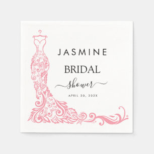Elegant White and pink Bridal Shower Welcome Napkin