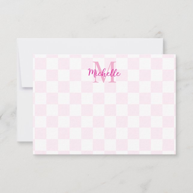 Elegant White and Pink Checkerboard Personalized  Card (Front)