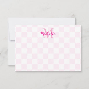Elegant White and Pink Chequerboard Personalized Card