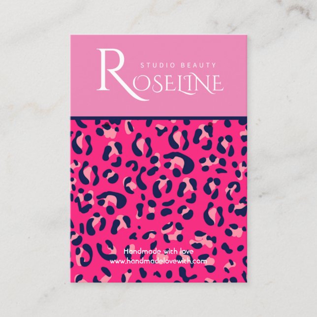 Elegant white and pink Leopard Print Display Card (Front)