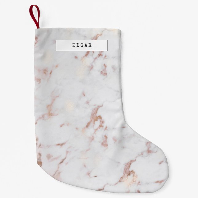Elegant white and pink marble small christmas stocking (Front)