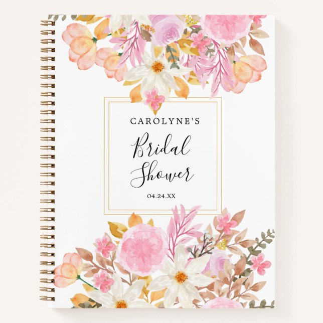 Elegant White and Pink Watercolor Floral  Notebook (Front)