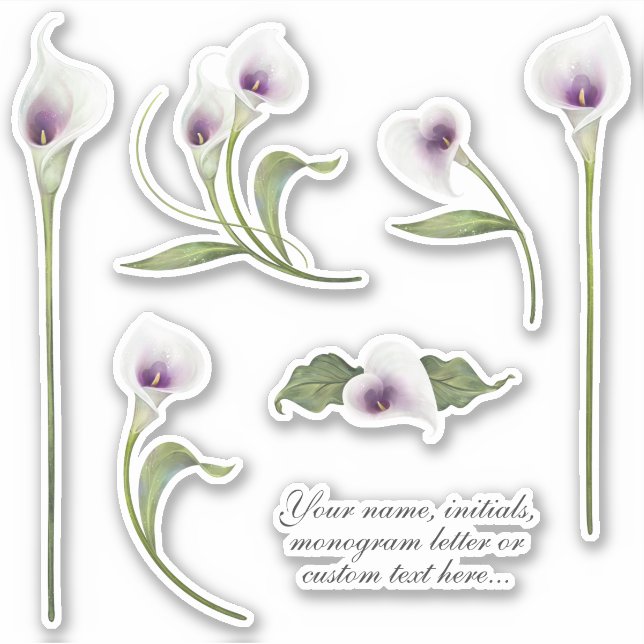 Elegant White and Purple Calla Lily Stickers (Front)