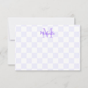 Elegant White and Purple Checkerboard Custom Name Card