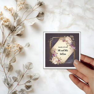 Elegant White and Purple Flowers Cocktail Napkins
