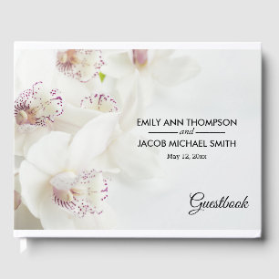 Elegant White and Purple Orchids   Wedding Guest Book