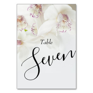 Elegant White and Purple Orchids Wedding Table Number