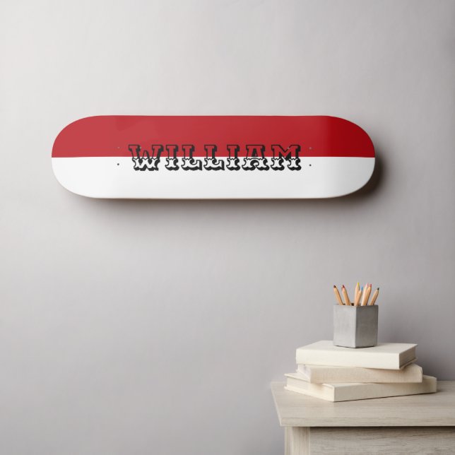 Elegant white and red personalized name skateboard (Wall Art (Horz))