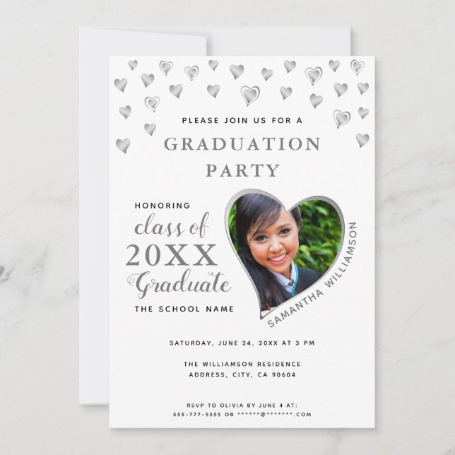 Elegant White and Silver Class of 2025 Graduation Invitation (Front)