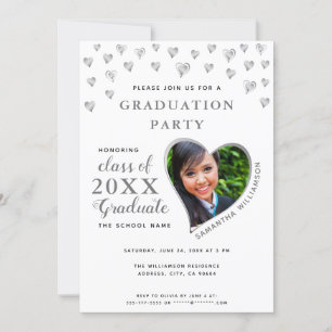 Elegant White and Silver Class of 2025 Graduation Invitation