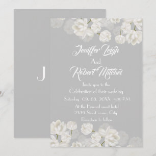 Elegant white and silver floral wedding invitation
