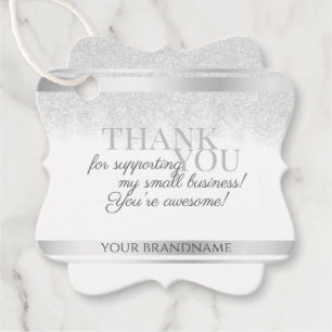 Elegant White and Silver Glitter Package Thank You Favour Tags
