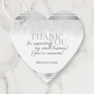 Elegant White and Silver Glitter Package Thank You Favour Tags