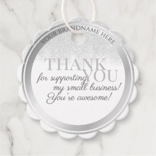 Elegant White and Silver Sparkle Thank You Package Favour Tags