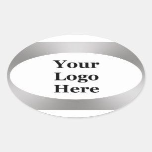 Elegant White and Silver Your Logo Here Template Oval Sticker
