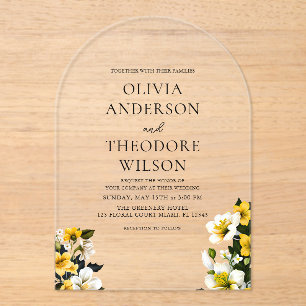 Elegant White and Yellow Floral Wedding Acrylic Invitations