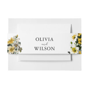 Elegant White and Yellow Floral Wedding Invitation Belly Band