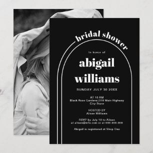 Elegant white arch black wedding bridal shower invitation