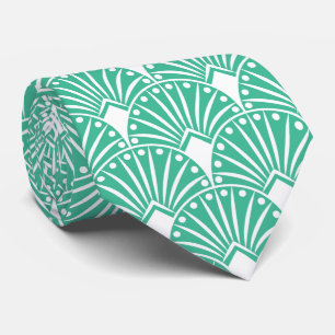 Elegant White Art Deco On Turquoise Background Tie