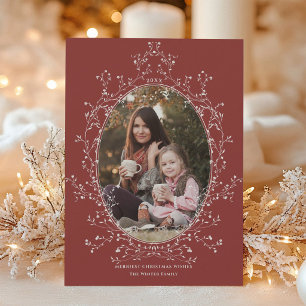 Elegant White Berry Wreath Christmas Photo Holiday Card