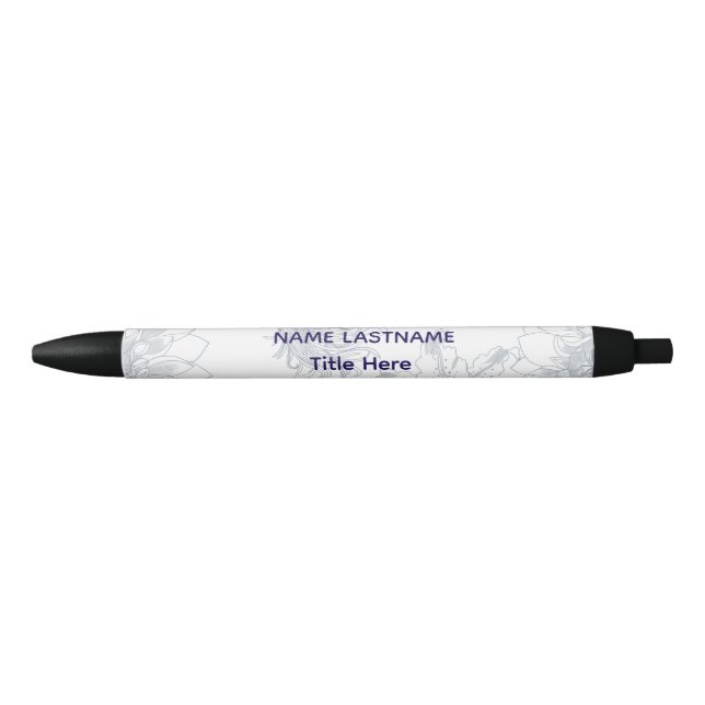 Elegant white BG & Blue flower custom  Black Ink Pen (Front)