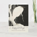 Elegant White Bird In Winter Snow Christmas Holiday Card<br><div class="desc">An elegant serene white heron bird in winter snow Christmas holiday card. Simple elegance in black and white. The heron symbolizes stillness and tranquillity, and this lovely black and white greeting offers an elegant serene style for the holiday season. You may use the verse within or write your own in...</div>