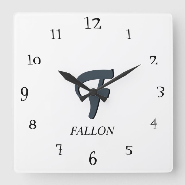 Elegant White Black and Charcoal Grey 3D Monogram  Square Wall Clock (Front)