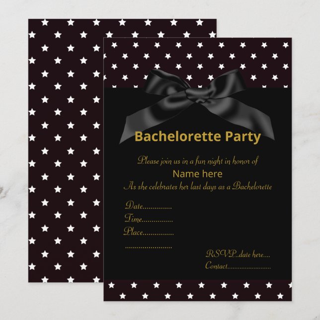 ELEGANT WHITE BLACK BOW BACHELORETTE INVITE (Front/Back)