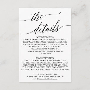 Elegant White & Black Calligraphy Wedding Details Enclosure Card