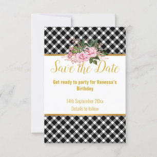 ELEGANT WHITE BLACK CHECKERED RESPONSE RSVP CARD