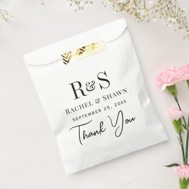 Elegant White & Black Chic Modern Monogram Wedding Favour Bag (Sealed)