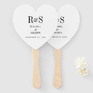 Elegant White & Black Chic Modern Monogram Wedding Hand Fan