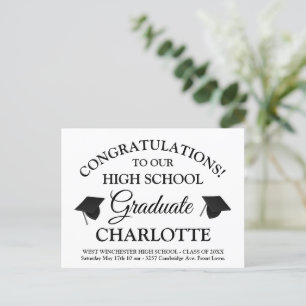 Elegant white black custom script text graduation postcard