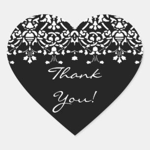 Elegant White & Black Damask Thank You Sticker