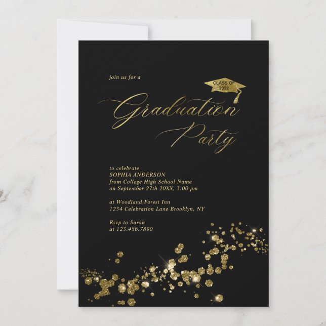 Elegant White Black Dust Confetti Graduation Party Invitation (Front)