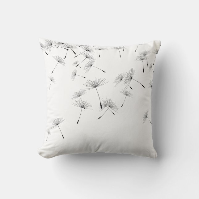 ELEGANT WHITE BLACK FALLING DANDELION CUSHION (Front)